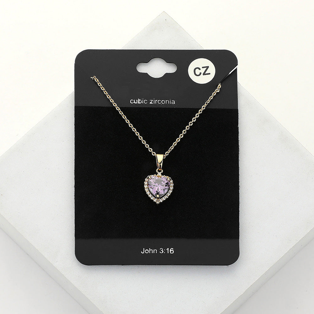 Women's CZ Heart Stone Pendant Necklace