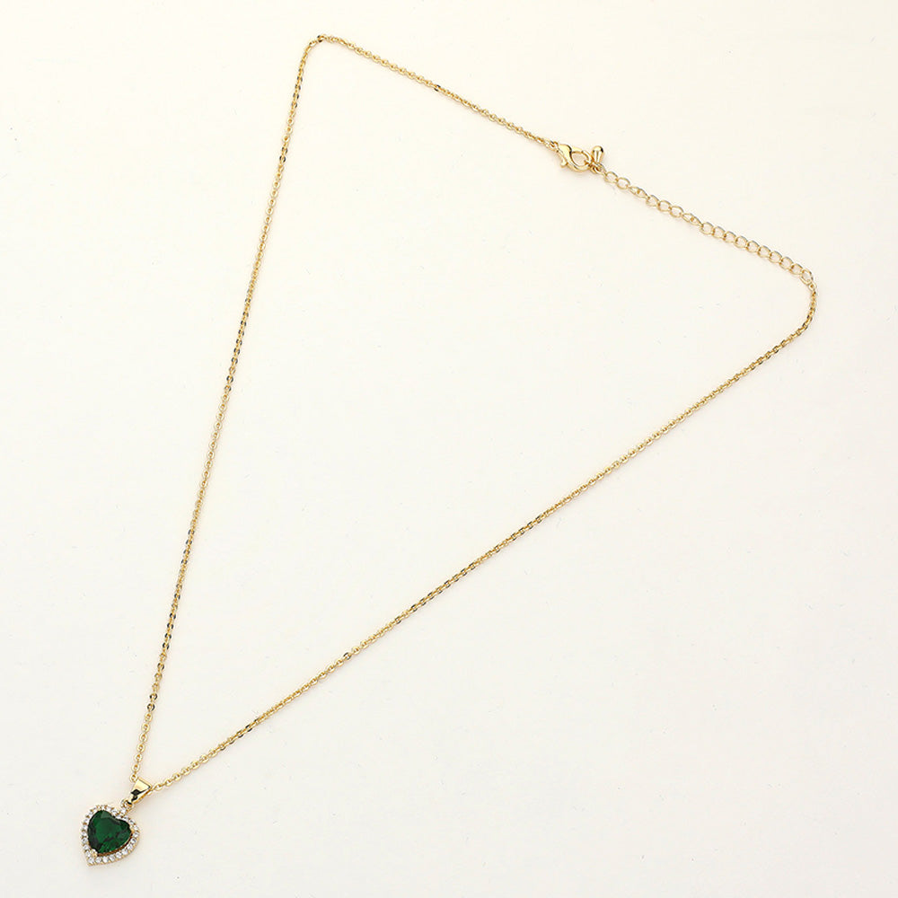 Women's CZ Heart Stone Pendant Necklace