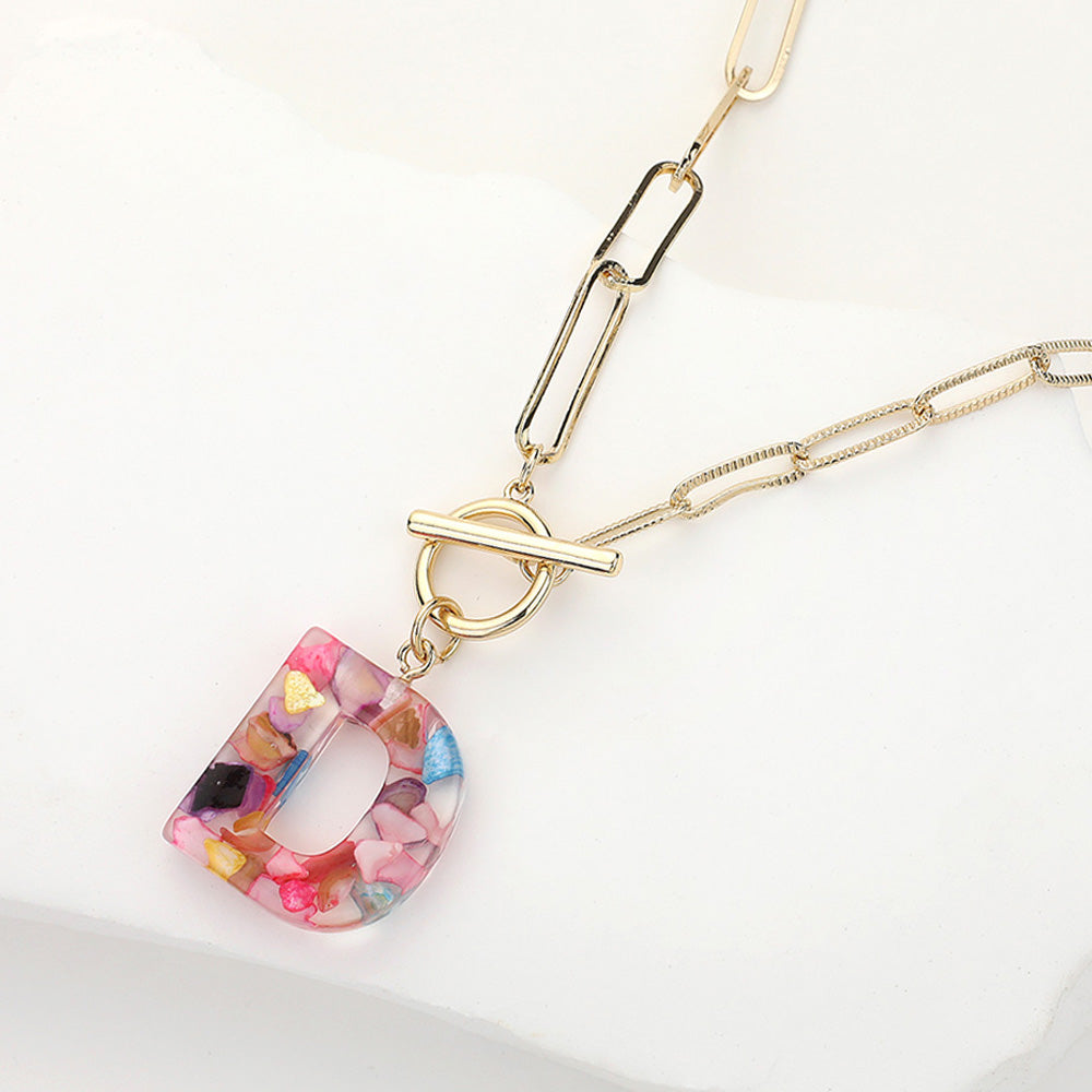 -D- Colorful Initial Monogram Pendant Toggle Necklace