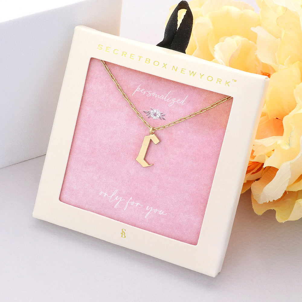 Secret Box -C- Initial Monogram Metal Pendant Necklace