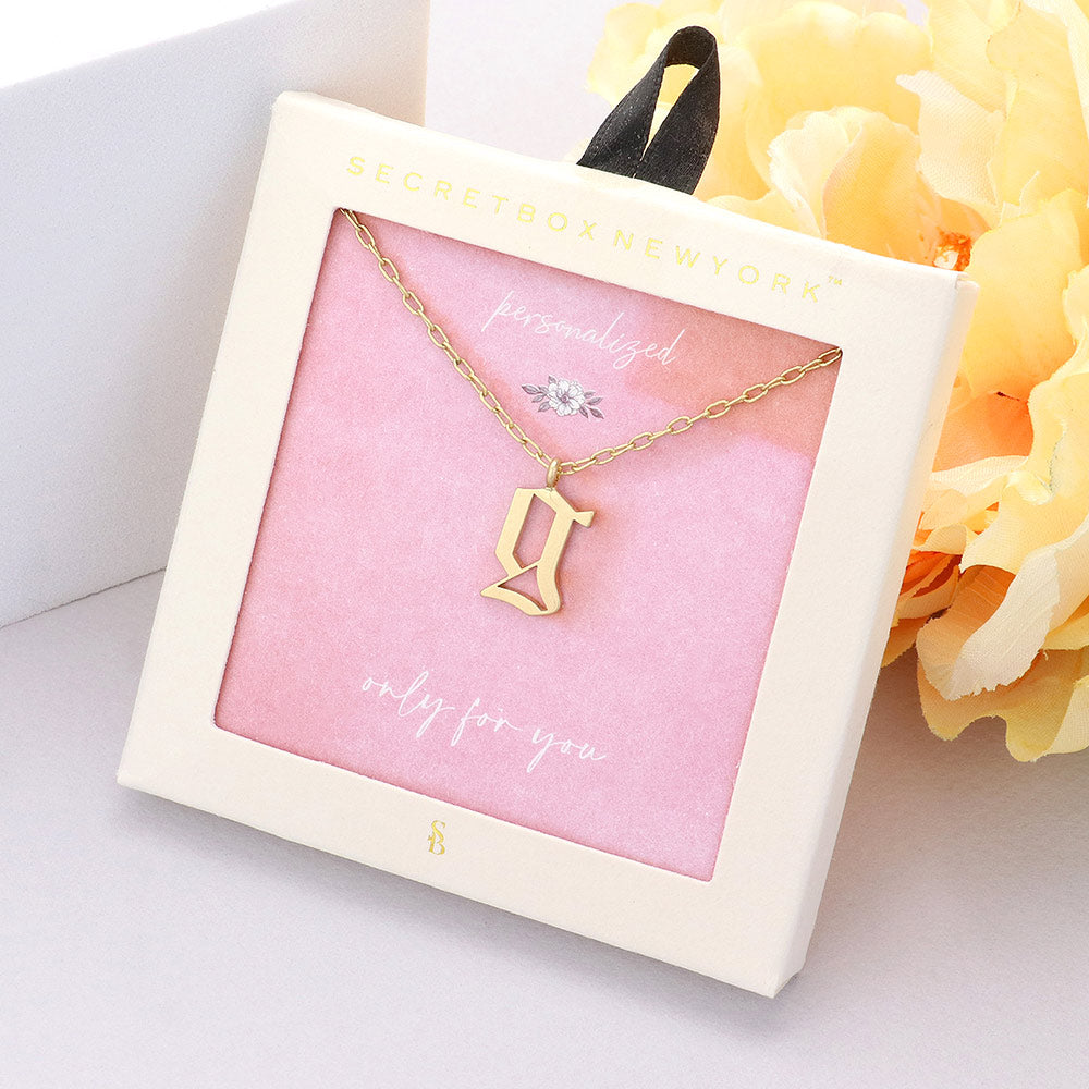 Secret Box -G- Initial Monogram Metal Pendant Necklace