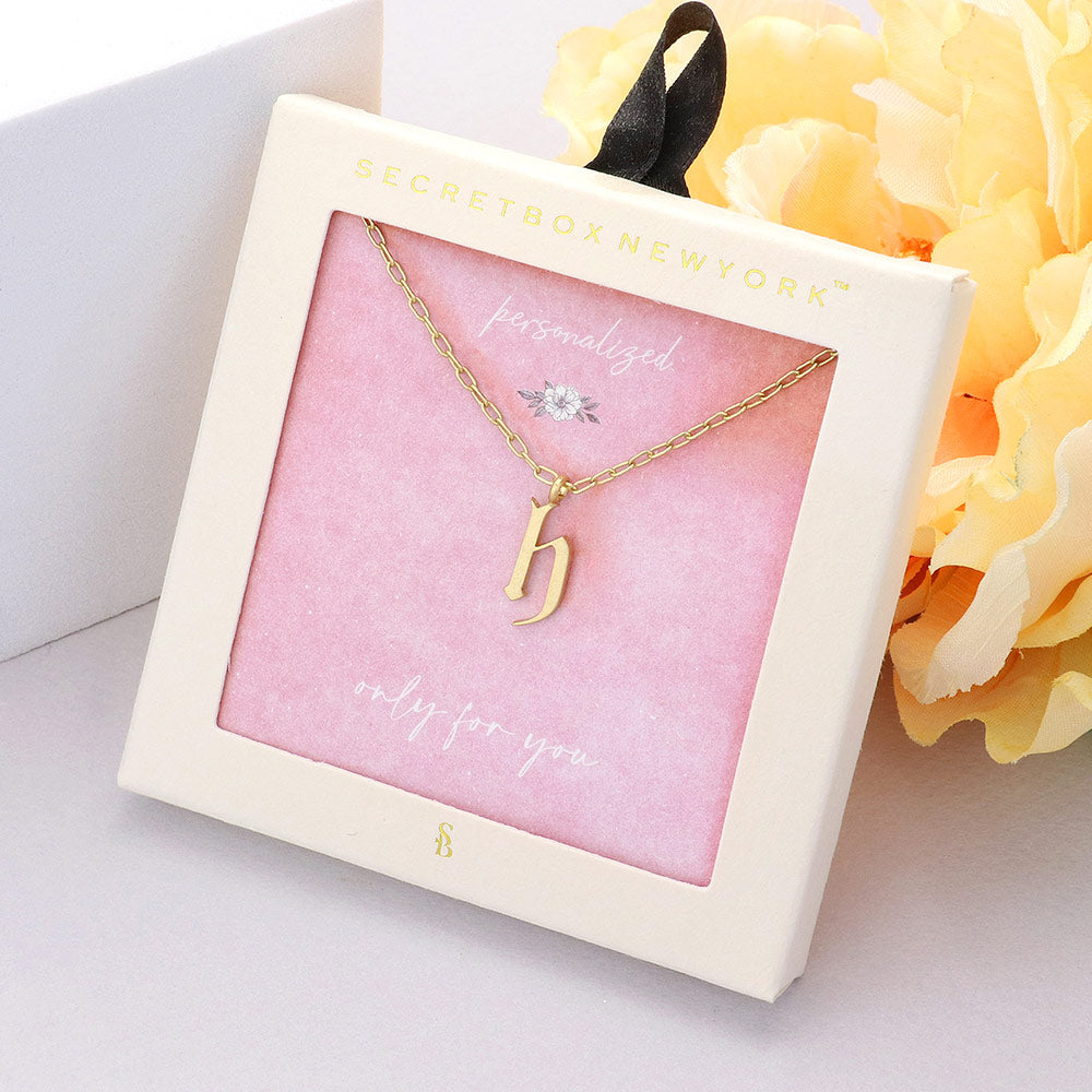 Secret Box -H- Initial Monogram Metal Pendant Necklace