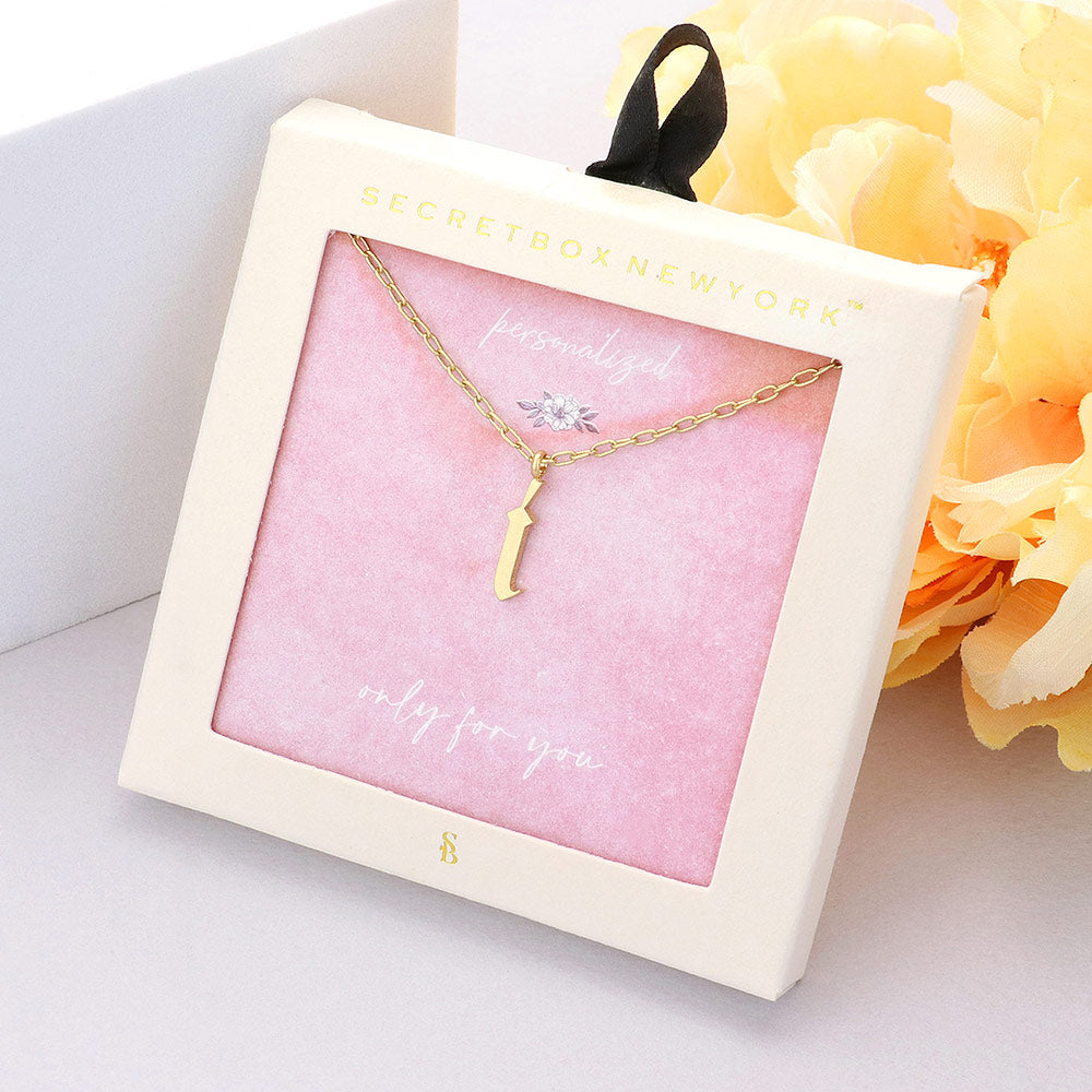 Secret Box -I- Initial Monogram Metal Pendant Necklace