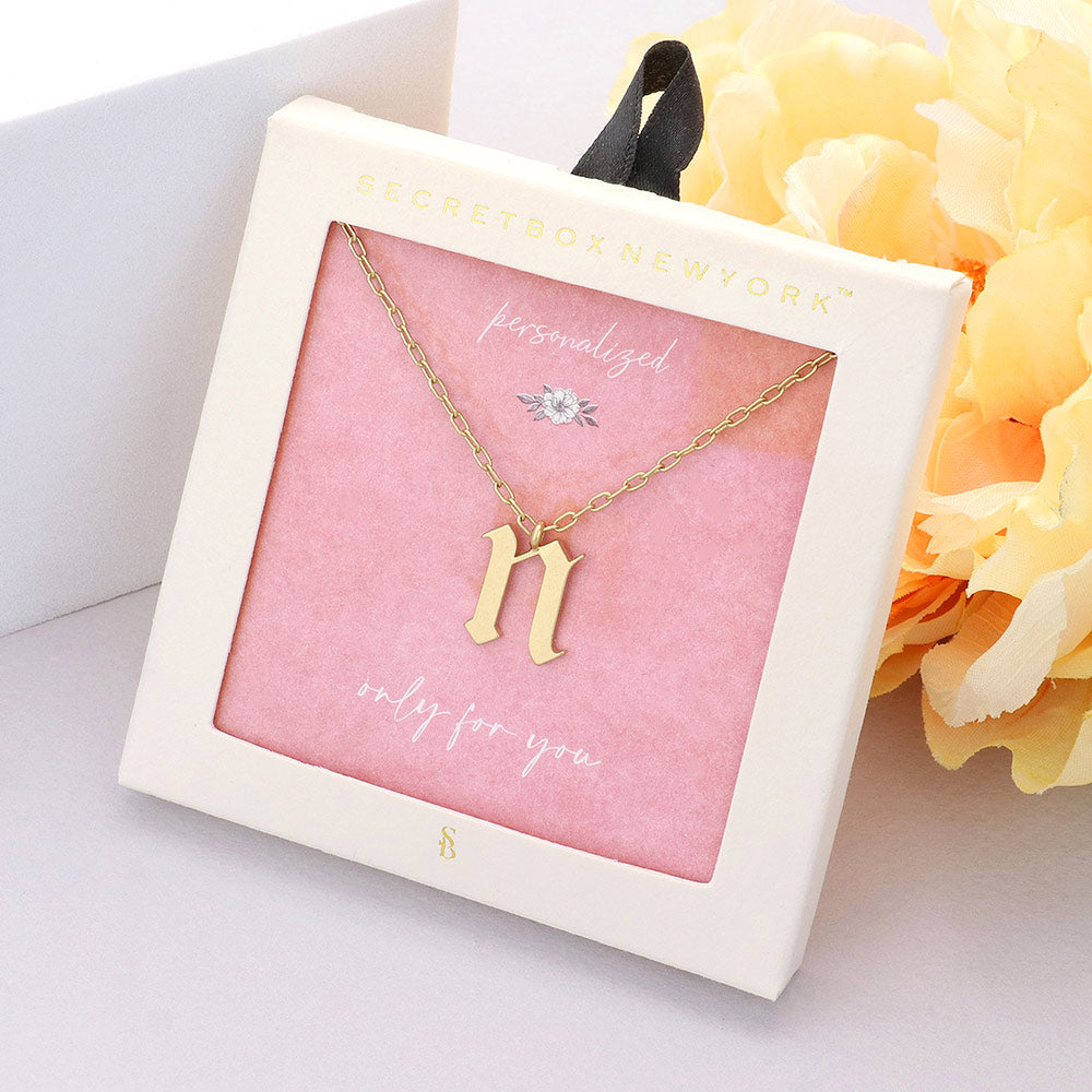 Secret Box -N- Initial Monogram Metal Pendant Necklace