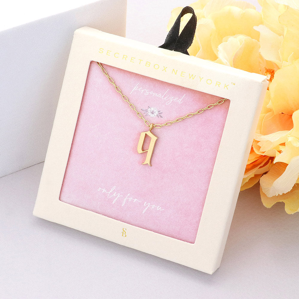 Secret Box -Q- Initial Monogram Metal Pendant Necklace