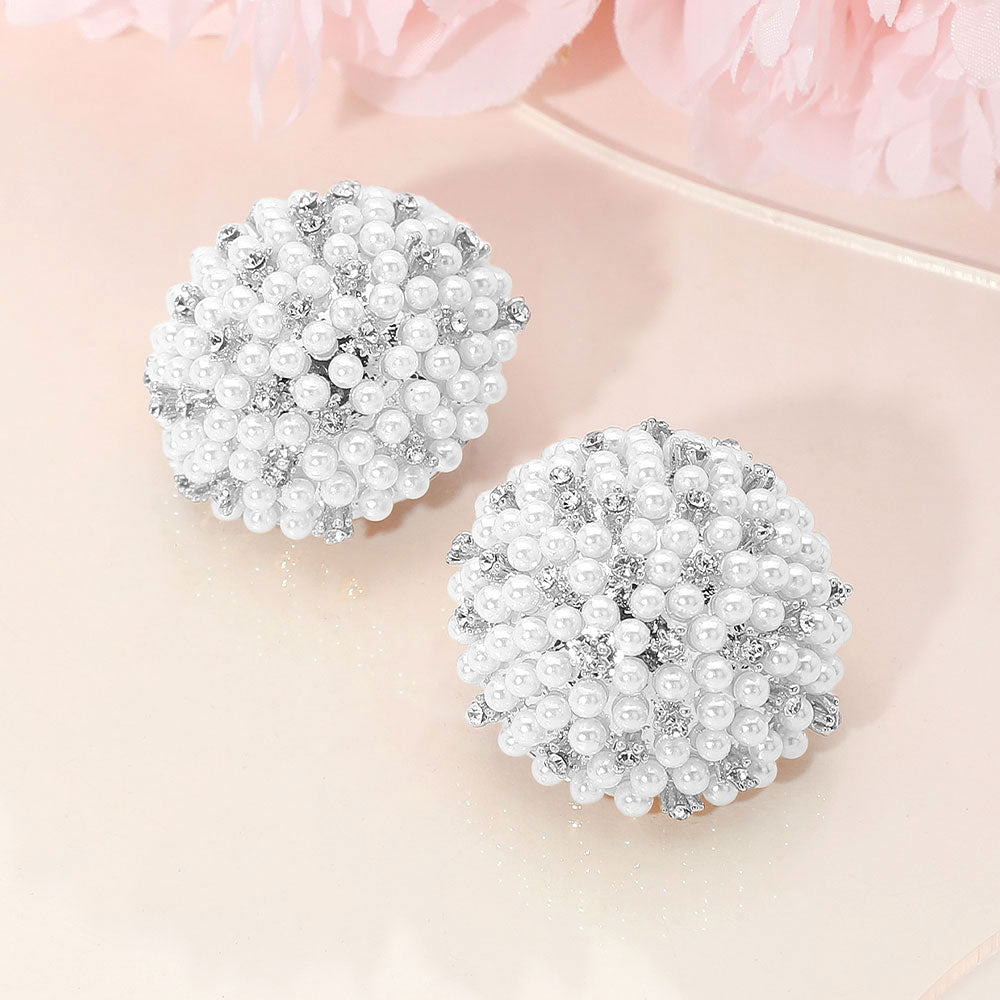 Beaded Pearl Rhinestone Embellished Dome Earrings