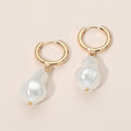 Organic Pearl Drop Huggie Hoop Earrings
