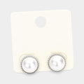 Metal Trimmed Pearl Stud Earrings