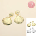 12Pairs - Double Metal Shell Drop Earrings