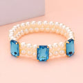 Rectangle Stone Accented Pearl Stretch Bracelet