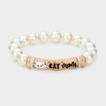 CAT mom Message Pearl Stretch Bracelet