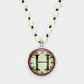 -H- Initial Monogram Pearl Beaded Watch Printed Long Necklace