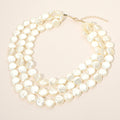 Triple Layered Disc Pearl Beaded Statement Necklace