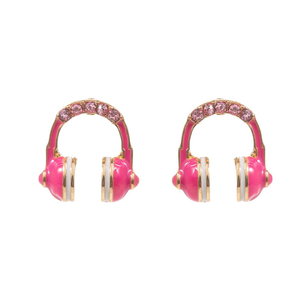 Stone Paved Enamel Headphone Stud Earrings