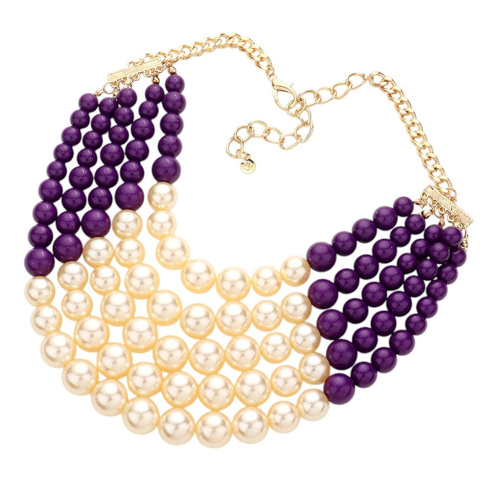 Chunky Multi Strand Pearl Bib Necklace