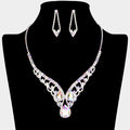 Teardrop Stone Accented Rhinestone Paved V Shape Necklace