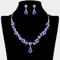 Teardrop Pendant Flower Pointed Rhinestone Paved Necklace