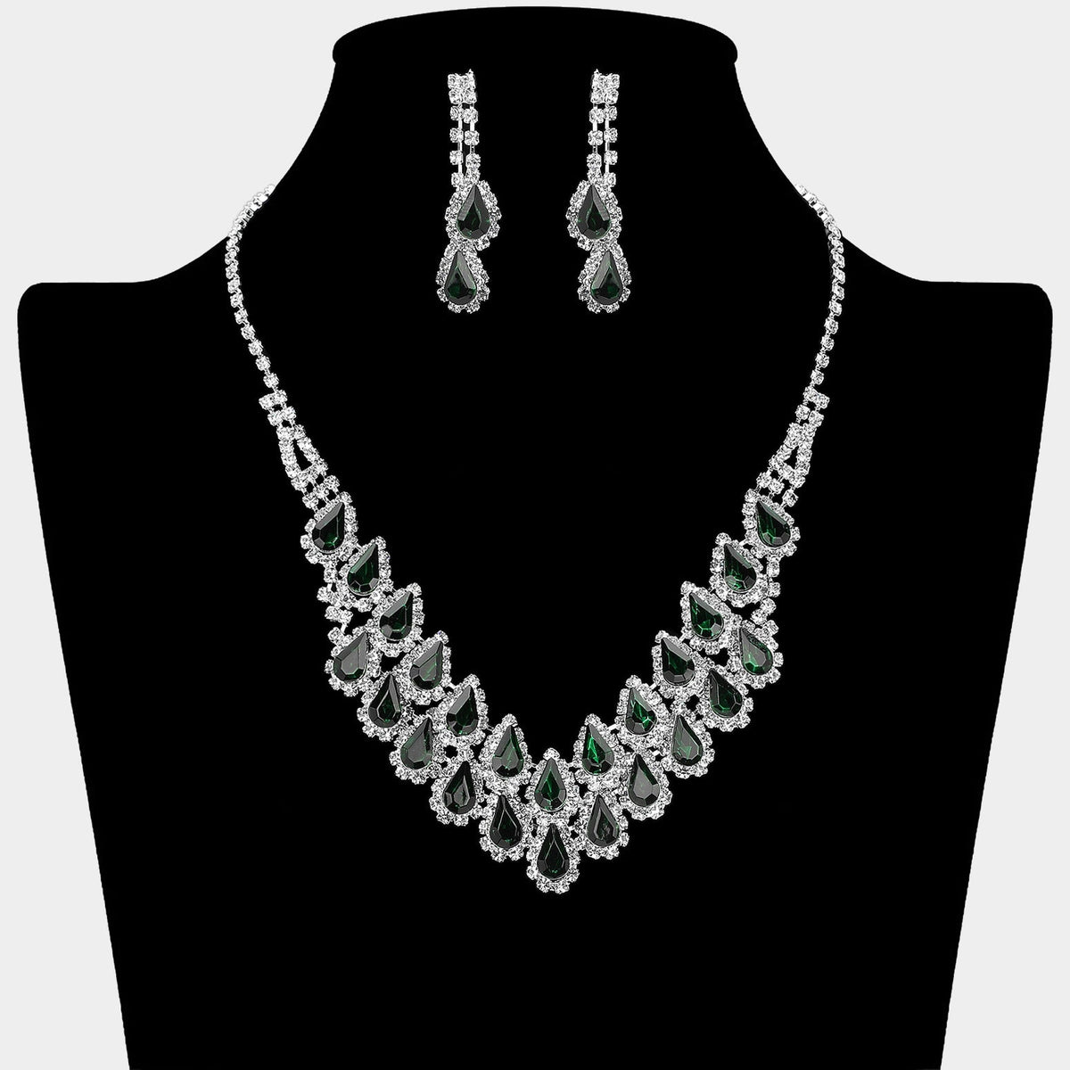 Crystal Rhinestone Teardrop Cluster Necklace