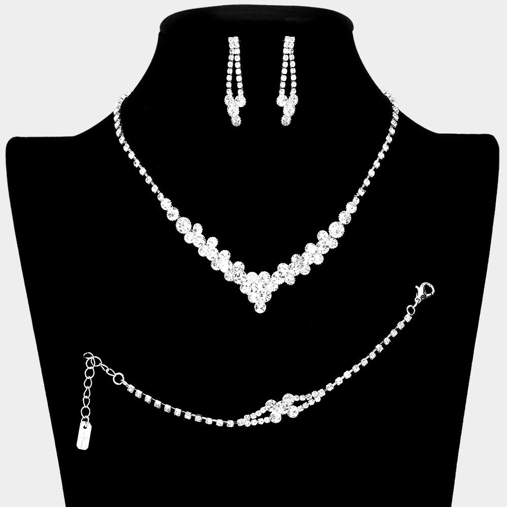 3PCS - Crystal rhinestone bubble necklace jewelry set
