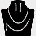 Rhinestone Paved 3-Row Necklace Jewelry Set