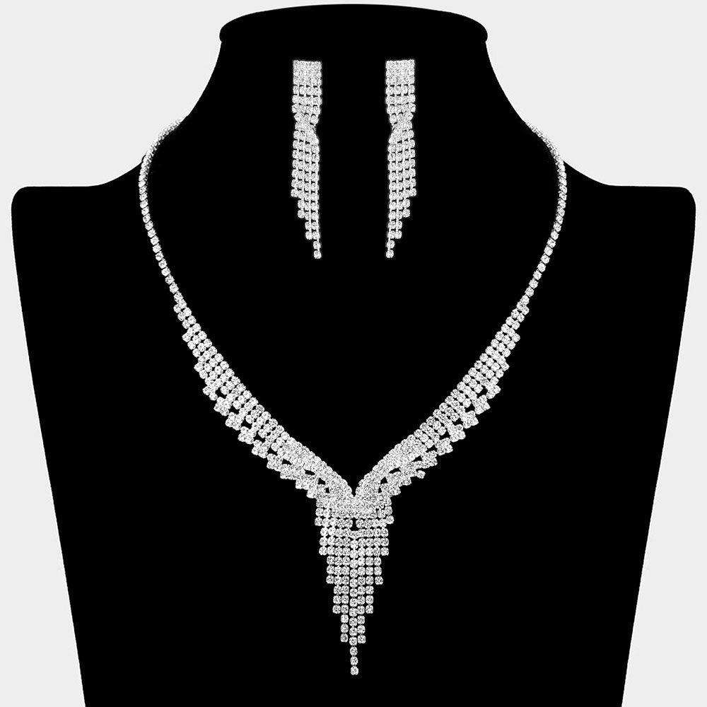 Rhinestone Paved Fringe Accent V Shaped Necklace