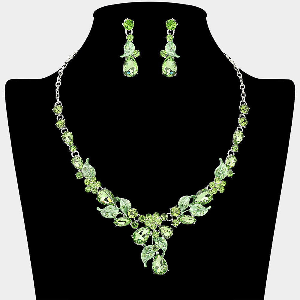 Teardrop Stone Cluster Leaf Embellished Necklace