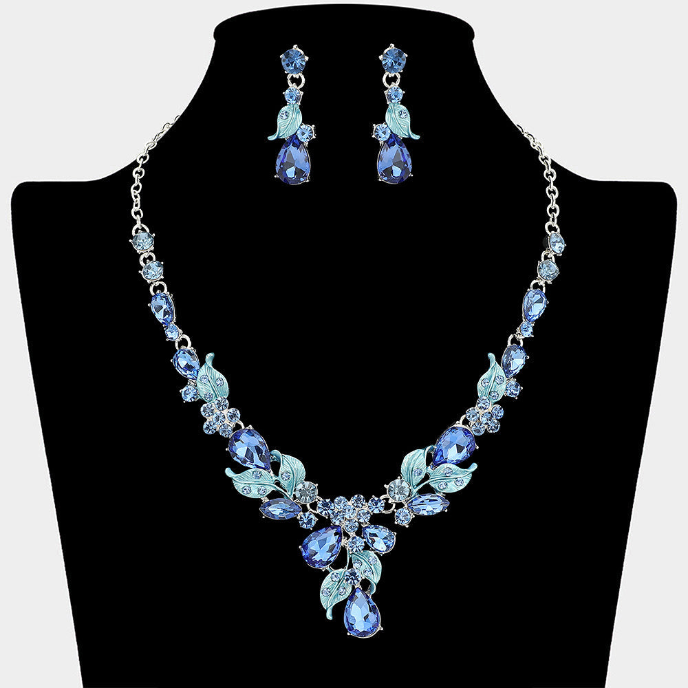 Teardrop Stone Cluster Leaf Embellished Necklace