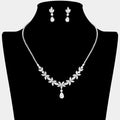 Teardrop CZ Stone Cluster Drop Floral Necklace