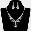 Teardrop Stone Accented Rhinestone Paved V Shaped Necklace