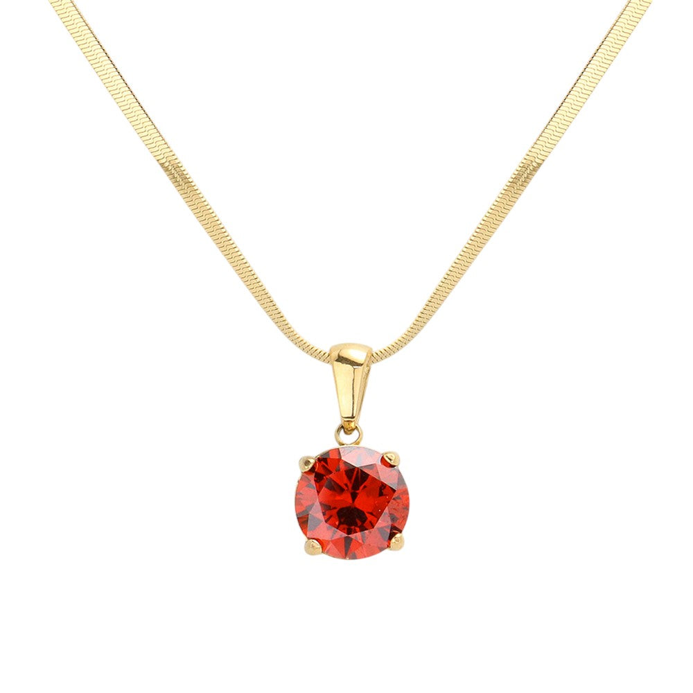 18K Gold Dipped Stainless Steel CZ Round Pendant Necklace