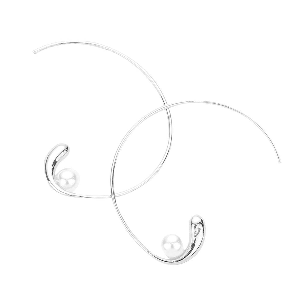 Pearl Accented Metal Hoop Earrings
