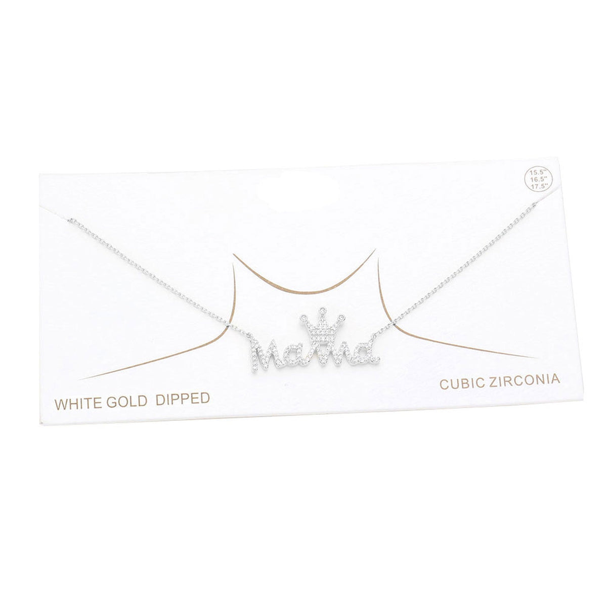 Gold Dipped CZ Crown MAMA Message Pendant Necklace