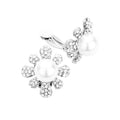 Pearl Centered Crystal Floral Clip On Earrings