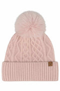 C.C Cable Knit Pattern Pom and Cuff Solid Beanie