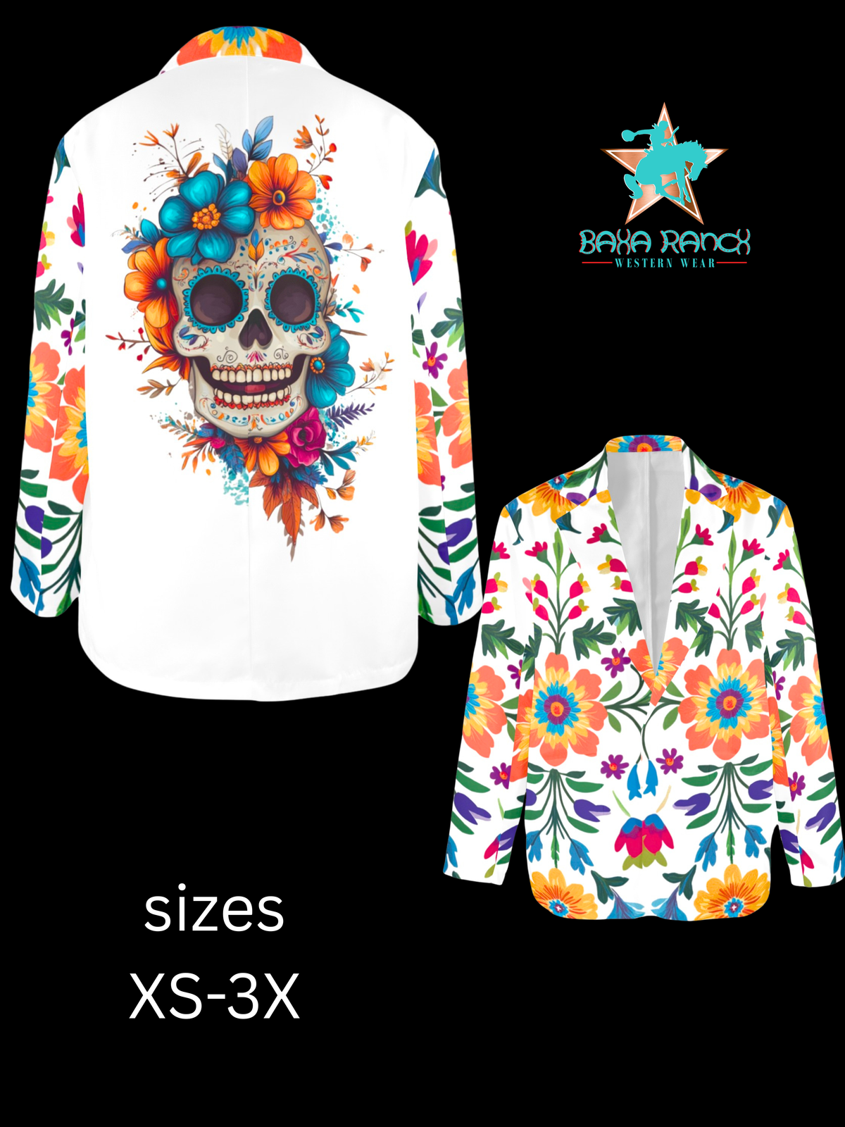 Colores de Mexico Sugar Skull Floral Blazer