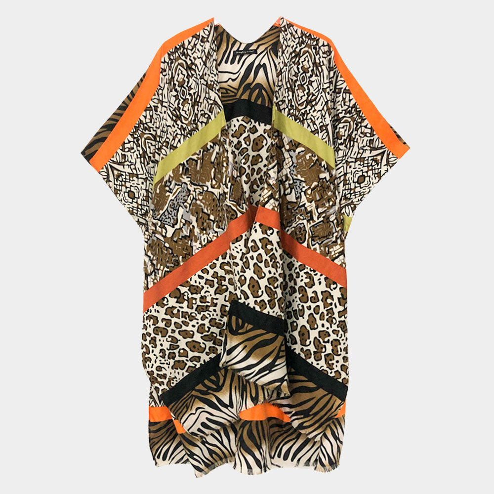 Multi Animal Printed Cover Up Kimono Poncho