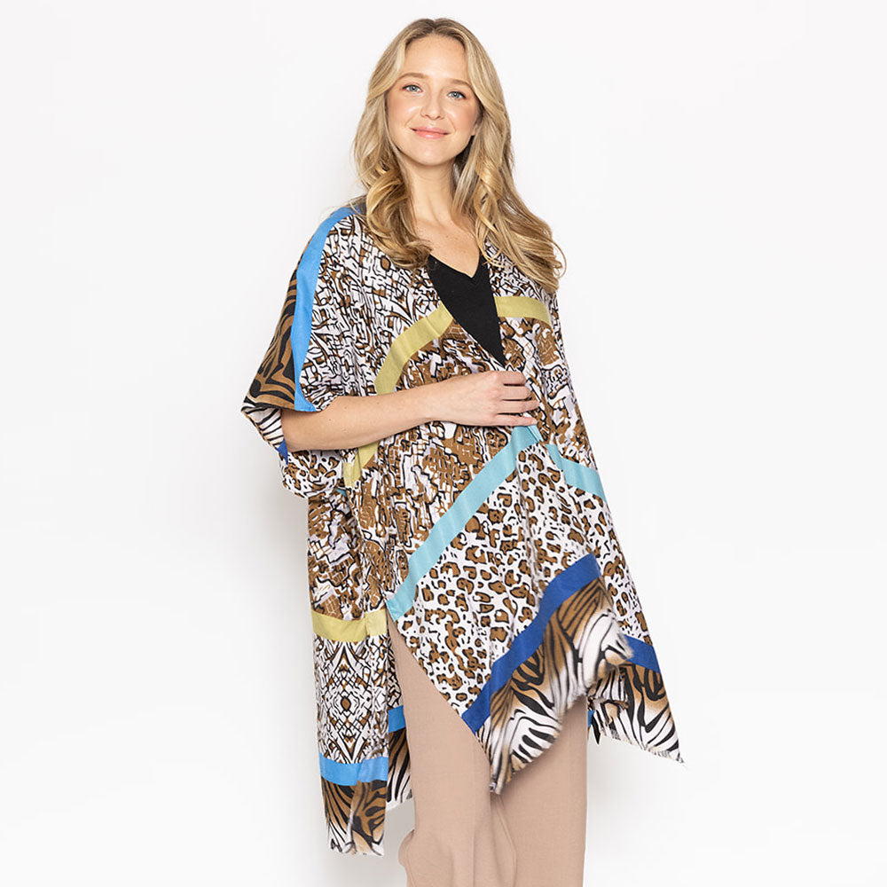 Multi Animal Printed Cover Up Kimono Poncho