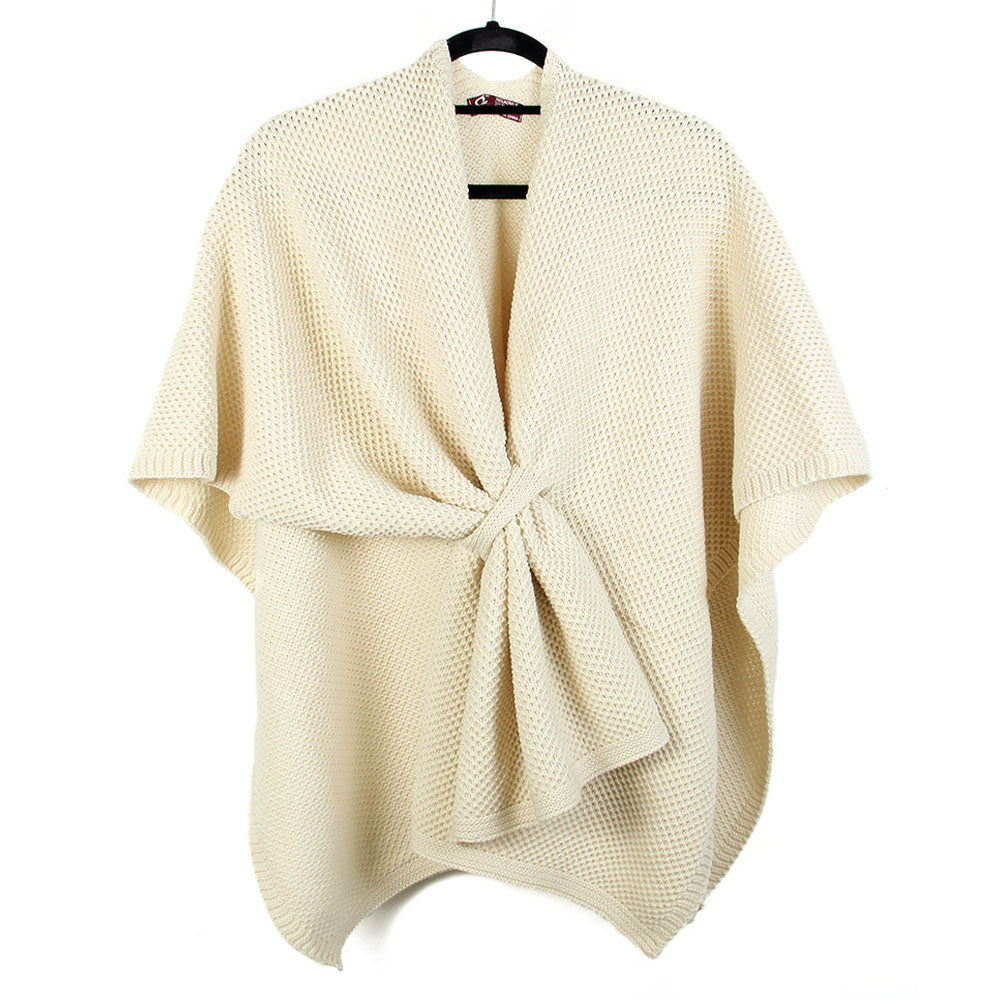 Front Tie Textured Knit Wrap Shawl Poncho