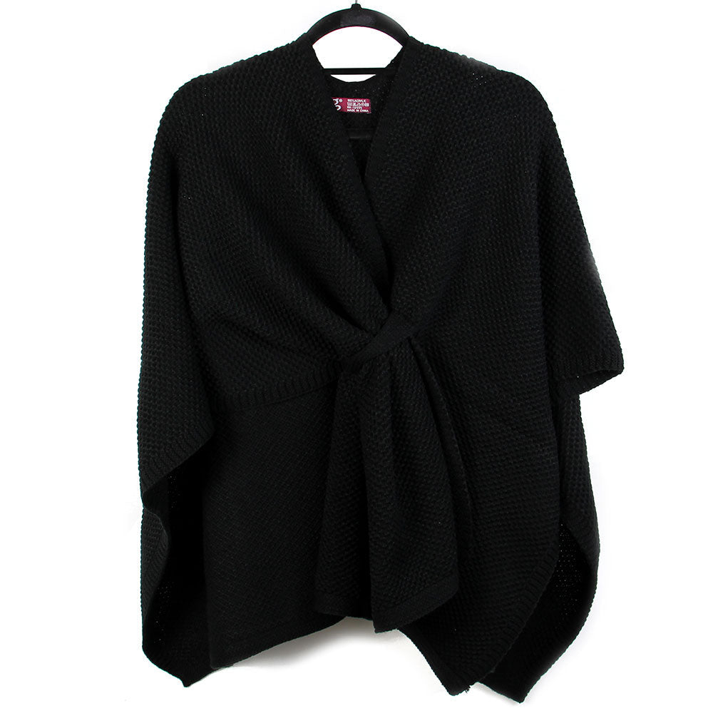Front Tie Textured Knit Wrap Shawl Poncho