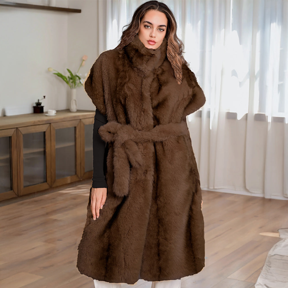 Cozy Faux Fur Long Belted Vest