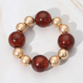 Metal Ball Bold Marbled Resin Ball Beaded Stretch Bracelet