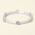 Stone Pave Disc Accent Hammered Metal Stretch Bracelet