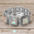Vintage Square Stone Cluster Beaded Stretch Bracelet
