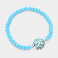 -K- Initial Monogram Turquoise Charm Faceted Beaded Stretch Bracelet