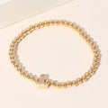 Stone Paved Boot Brass Ball Beaded Stretch Bracelet