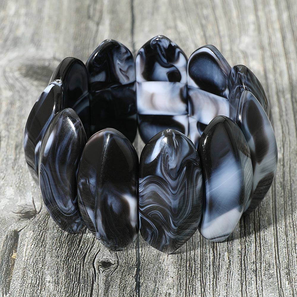 Bold Marbled Oval Penal Beaded Stretch Bracelet