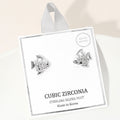 Silver Dipped CZ Stone Paved Fish Stud Earrings