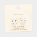 Gold Dipped 9mm Cubic Zirconia Square Stud Earrings