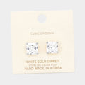 White Gold Dipped 9mm Cubic Zirconia Square Stud Earrings