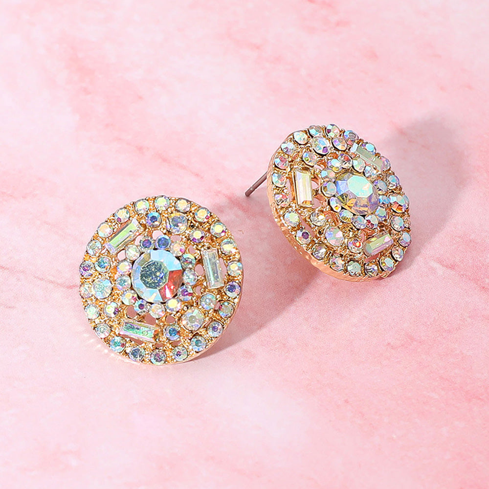 Rhinestone Embellished Round Evening Stud Earrings